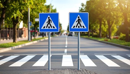 City street with pedestrian crossing signs