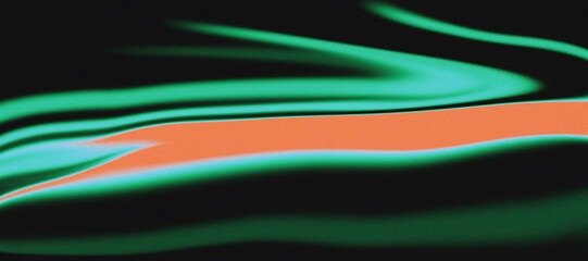 Abstract Grainy Gradient Background. Green and Coral Swirling Liquid Marble on Black