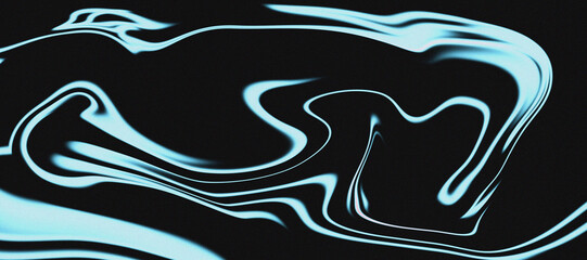 Abstract Grainy Gradient Background. Light Blue Neon Liquid Marble Swirl on Black Background