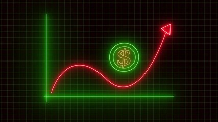 Financial growth chart animation neon dollar sign cryptocurrency technology digital market. Rising neon dollar sign graph animation business economy market stock exchange blockchain. - Powered by Adobe