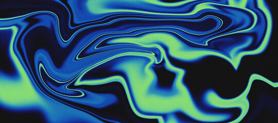 Abstract Grainy Gradient Background. Abstract Glowing Liquid Swirls in Blue and Neon Green
