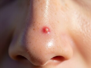 Fototapeta premium close up of acne on a woman's nose