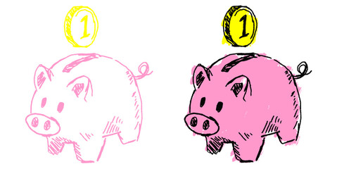 Grunge sketch piggy bank vector for saving, finance, and investment with a raw, artistic feel. Great for illustrating personal finance, budgeting, and creative concepts.