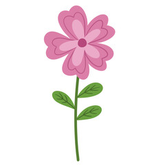 pink flower hand drawn flat colored illustration with green leaf
