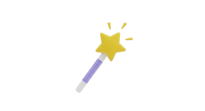 Enchanting star-tipped wand casting a spell of delight, sparkling with otherworldly magic on a serene canvas of pure white luminescence