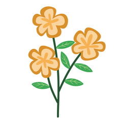 cute small orange flowers with leaves flat colored cartoon illustration