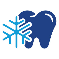 Sensitive Teeth Glyph Blue Silhouette Icon Vector Design - Two teeth with a snowflake icon, representing cold sensitivity, enamel issues, and nerve reaction