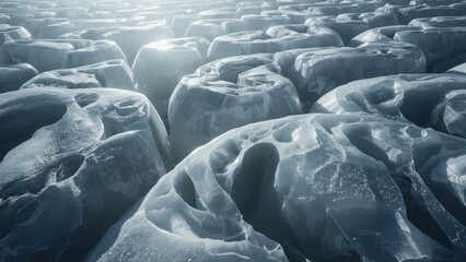 Obraz premium Abstract Macro Closeup of Frozen Ice Formations with Sunlight Glinting