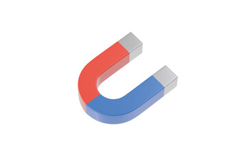 3d u shape magnet icon. red and blue horseshoe magnet for science, physics education, and magnetism. minimal 3d render.