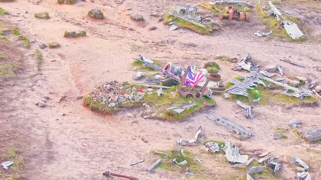 Drone footage of a B29 aircraft crash site serving as a US memorial located on Devils Dike Trail, Glossop.
