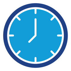 Time Glyph Blue Silhouette Icon Design Vector - Round analog clock face indicating time or schedule