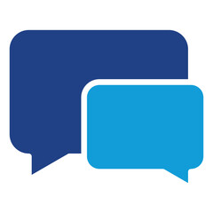 Chat Bubble Glyph Blue Silhouette Icon Design Vector - Two overlapping speech bubbles representing communication or live chat