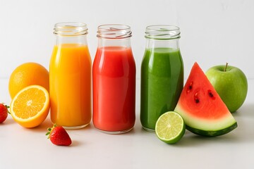Fruit Juice Bottles with Fresh Fruits and Slices