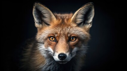 Obraz premium Intense gaze of a red fox against a dark background