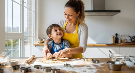 Mother and Son Baking Together

