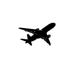 Soaring Silhouette: A sleek black silhouette of an aircraft, poised in mid-flight against a clear expanse. A symbol of travel, innovation, and human ingenuity.