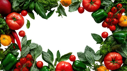 Fresh vegetables arranged in a heart shape, isolated on a white background.