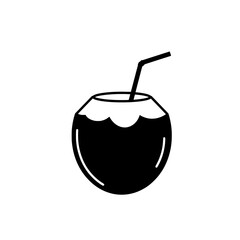 Refreshing Coconut Drink: A refreshing coconut drink, illustrated in a simple, yet captivating black and white style, perfect for any tropical setting.