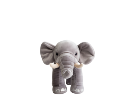 Plush grey elephant toy isolated on a transparent background 2