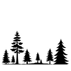 Obraz premium Silhouette of a Serene Forest: A minimalist yet captivating silhouette of an evergreen forest, rendered in stark black against a muted backdrop, evokes tranquility and a deep connection to nature.