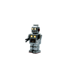Fototapeta premium Silver Wind Up Robot Toy isolated on a transparent background