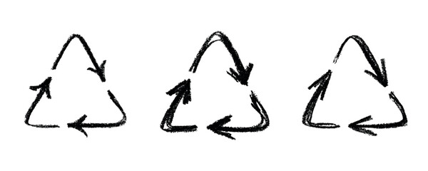 Set of hand drawn recycle arrow icon Recycling resources symbol Reuse of materials, zero waste, green environment, saving the planet