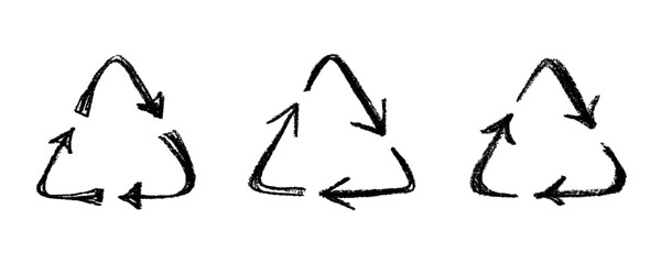 Set of hand drawn recycle arrow icon Recycling resources symbol Reuse of materials, zero waste, green environment, saving the planet