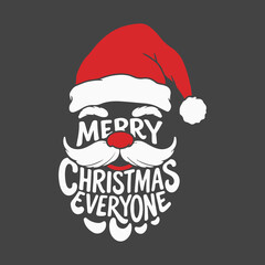 Santa claus face with merry christmas everyone text
