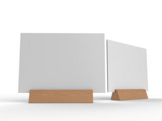 3D Realistic table stand, table tent mockup with metal base and white paper acrylic. Blank card holder display information for menu label, restaurant, cafe, banner, picture stand, sign holder, ads