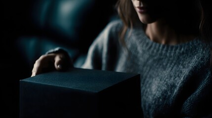 Obraz premium Hands reveal a mysterious product during an unboxing scene