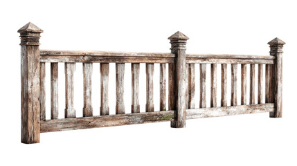 Naklejka premium Rustic wooden fence with detailed textures, isolated on a white background.