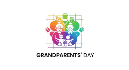 Grandparents Day celebration graphic with loving grandparents, gifts, and colorful design, perfect for heartfelt greetings and family events