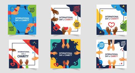 Celebrate International Day of Charity with diverse hands offering support, love, and global unity in vibrant, eye-catching graphics that inspire giving