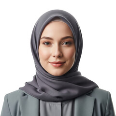 Naklejka premium smiling muslim businesswoman in hijab on Isolated transparent background png. generated with AI