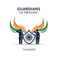 Guardians of Freedom – Ashoka Chakra Shield with Soldiers and Tricolor Wings | 15 August Independence Day Illustration