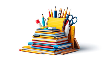 Fototapeta premium 3d school supply drive stack of books and stationery