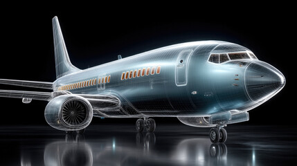 Fototapeta premium Futuristic airplane digital wireframe modern jet technology aviation 3D rendering innovation transportation isolated sleek design