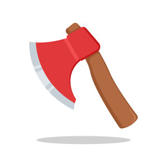 Cartoon Style Red Axe with Wooden Handle &ndash; Vector Hatchet Icon for Lumberjack Tools, Camping Equipment, and Survival Gear Design