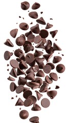 Obraz premium Dark chocolate chips in mid-air, isolated on white