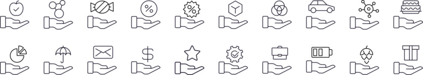 Money, Food, Transport on Hand Symbols Drawn with Thin Line. Collection of Various Design Elements that Can Be Used for Apps, Articles, Web Sites, Social Medi