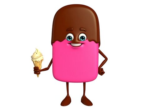 Cartoon ice pop character holding ice cream cone