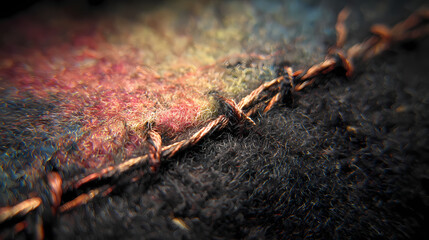 manual stitching on weather-worn felt