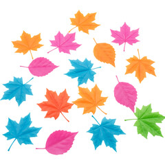 Obraz premium Colorful assorted maple leaves scattered isolated on transparent background