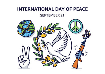 Colorful Illustration of International Peace Day Elements with Dove and Earth