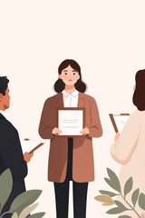 Fototapeta premium Concerned woman discusses tax disputes with colleagues during important case review meeting