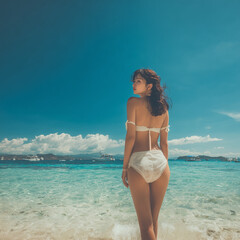 여름 바다와 한국 미녀