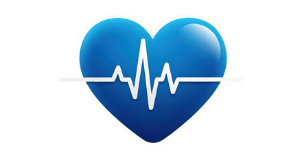 Ai generated image of blue heart with electrocardiogram line isolated on transparent background