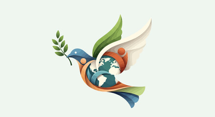 Artistic Dove with Globe and Olive Branch Symbolizing World Peace Concept