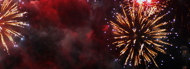 Banner Red Firework celebrate anniversary happy new year 2025 4th of july holiday festival. Banner...