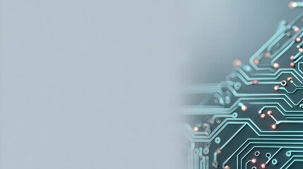 Abstract view of a circuit board with illuminated pathways and tech theme. Illustrating the concept of modern technology. 